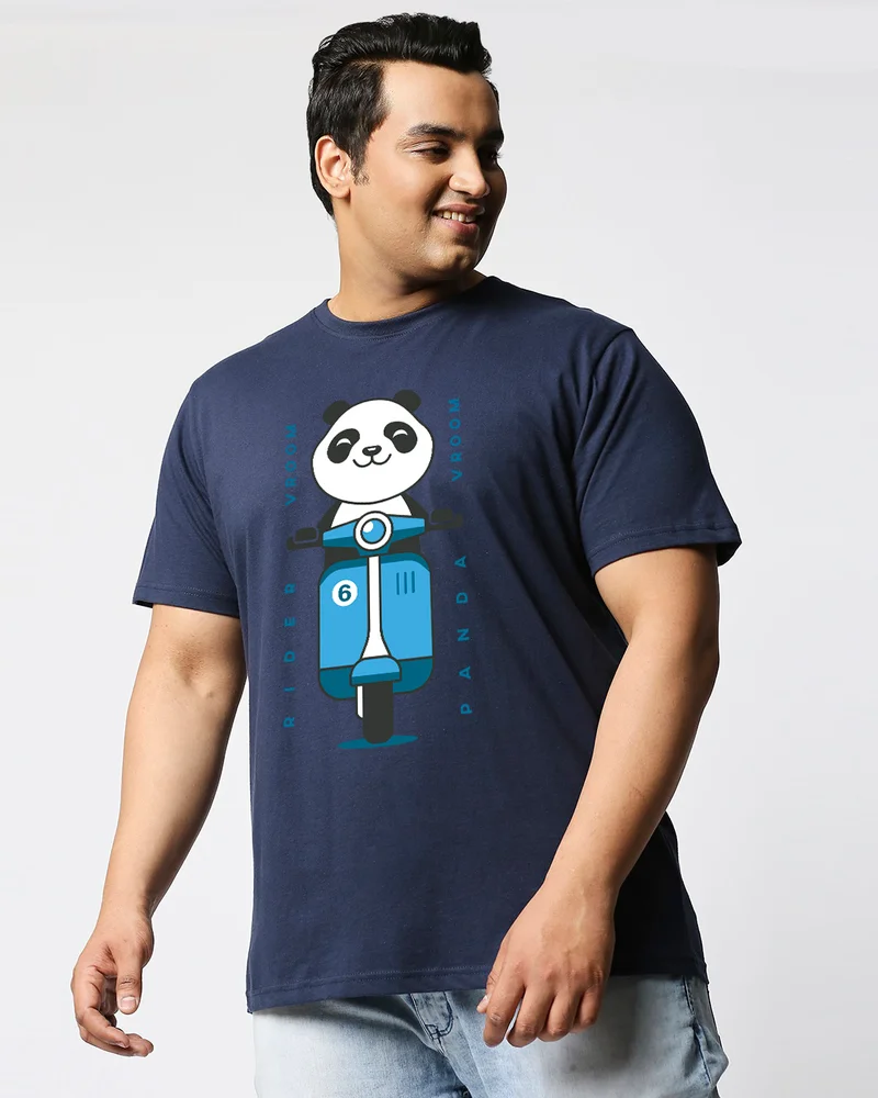 بيواكوف Men's Blue Vroom Panda Graphic Printed Plus Size T-shirt